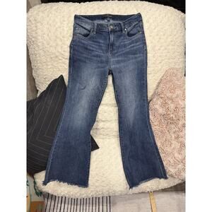 Liverpool Los Angeles Jeans Women's 8/29 Hannah Cropped Flare Raw Hem Whiskered